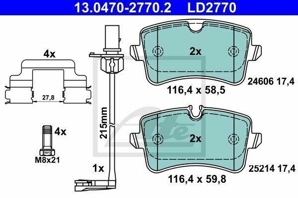 ATE 13.0470-2770.2 Brake Pad Set, disc brake for AUDI, PORSCHE