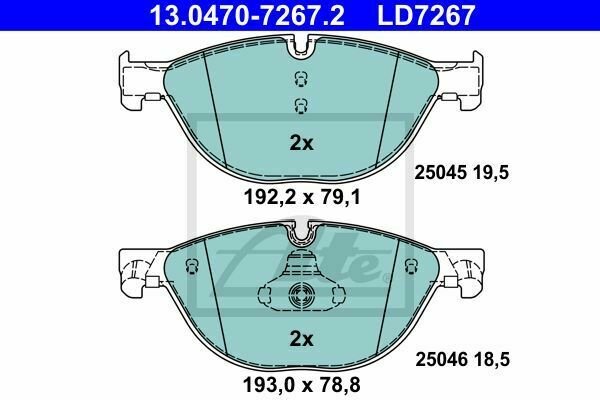 ATE 13.0470-7267.2 Brake Pad Set, disc brake for BMW