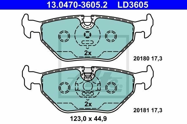 ATE 13.0470-3605.2 Brake Pad Set, disc brake for BMW, MG, ROVER, SAAB
