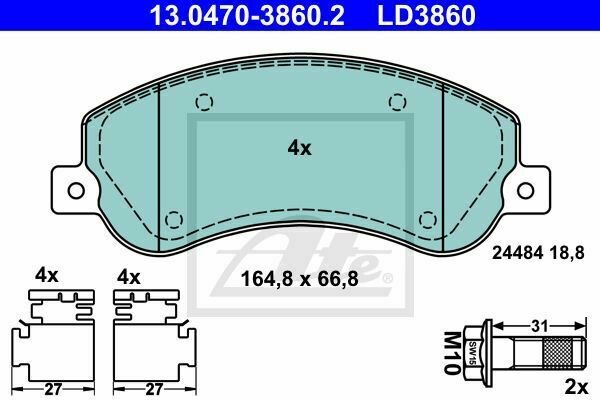 ATE 13.0470-3860.2 Brake Pad Set, disc brake for VW