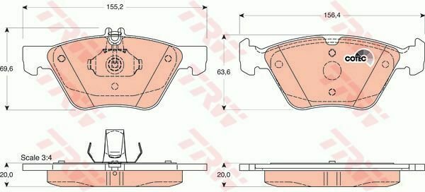 TRW GDB1215 Brake Pad Set, disc brake for CHRYSLER, MERCEDES-BENZ