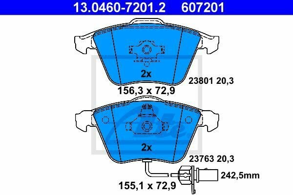 ATE 13.0460-7201.2 Brake Pad Set, disc brake for AUDI, SEAT