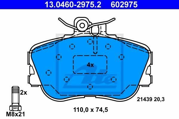 ATE 13.0460-2975.2 Brake Pad Set, disc brake for MERCEDES-BENZ