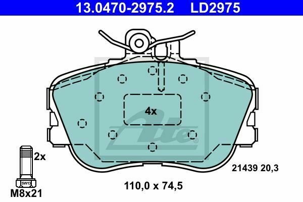 ATE 13.0470-2975.2 Brake Pad Set, disc brake for MERCEDES-BENZ