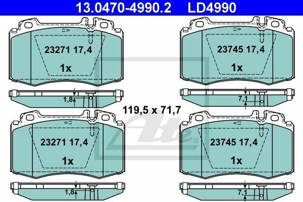 ATE 13.0470-4990.2 Brake Pad Set, disc brake for MERCEDES-BENZ