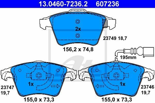 ATE 13.0460-7236.2 Brake Pad Set, disc brake for VW