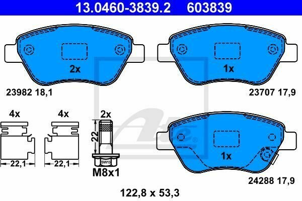 ATE 13.0460-3839.2 Brake Pad Set, disc brake for OPEL