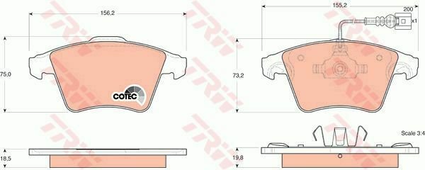 TRW GDB1555 Brake Pad Set, disc brake for VW