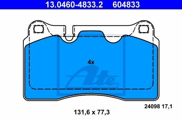ATE 13.0460-4833.2 Brake Pad Set, disc brake for AUDI, SEAT, VW