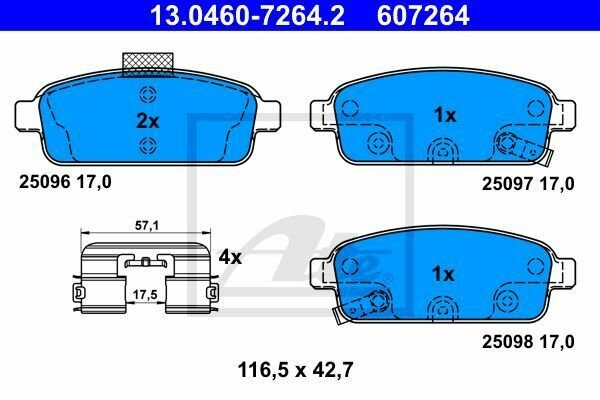 ATE 13.0460-7264.2 Brake Pad Set, disc brake for CHEVROLET, OPEL, VAUXHALL