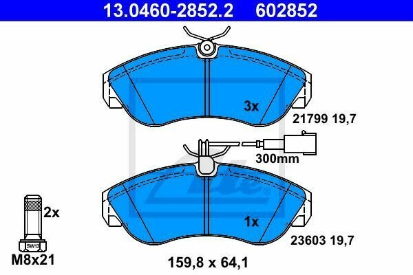 ATE 13.0460-2852.2 Brake Pad Set, disc brake for CITRO&Atilde;�N, FIAT, PEUGEOT