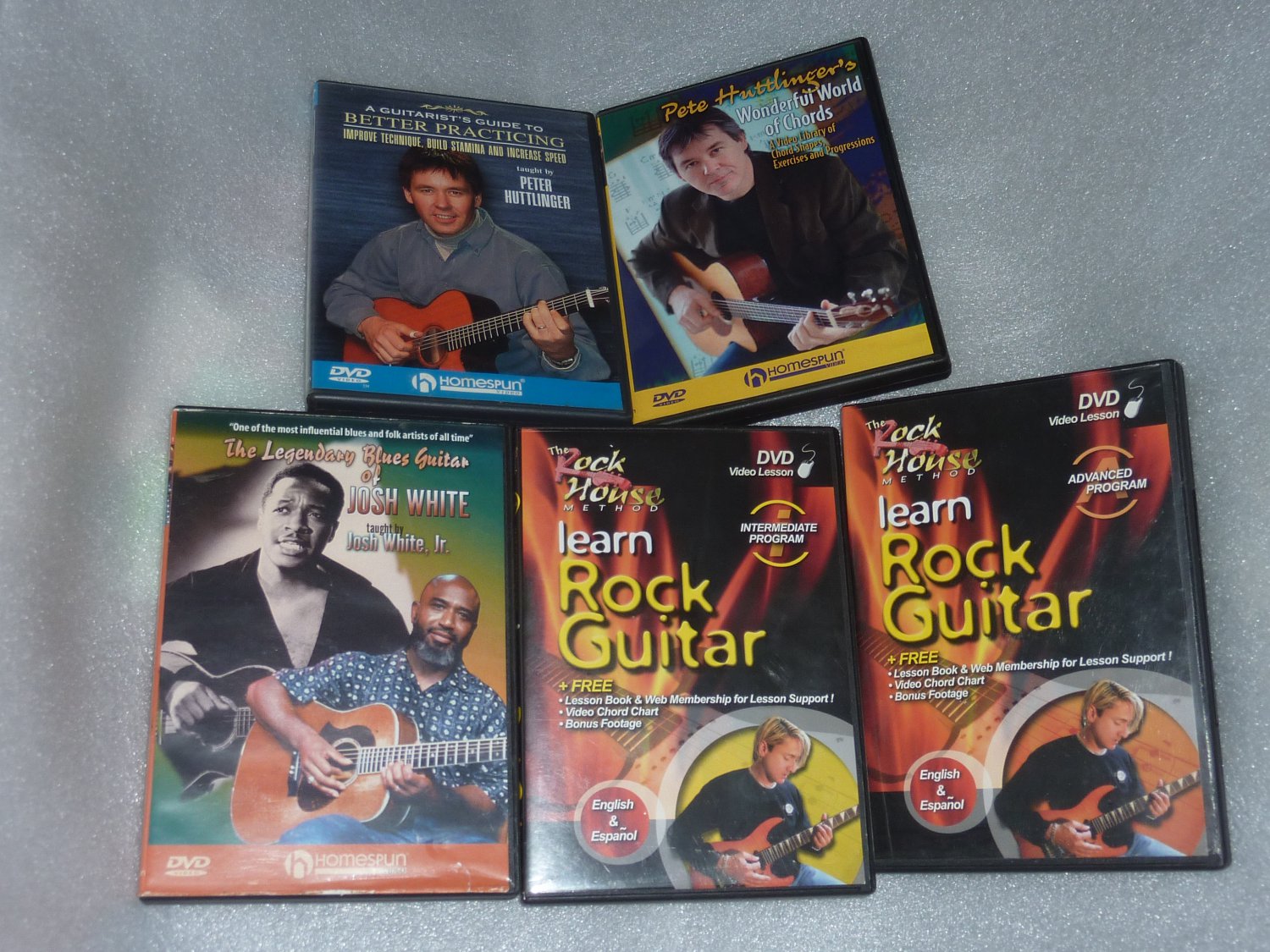Instructional Guitar bundle 5 DVD's; Pete Huttlinger, Josh White, & Learn Rock Guitar