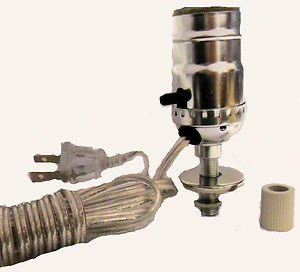 Lamp parts: silver pre-wired bottle kits - 3/4" adapter- silver cord BK-10