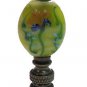 Lamp parts: FLORAL VINE GREEN GLASS LAMP SHADE FINIAL W/ ANT BRASS BASE