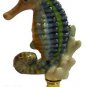 Lamp parts: MULTICOLORED PORCELAIN SEAHORSE LAMP SHADE FINIAL W/ POL BRASS BASE