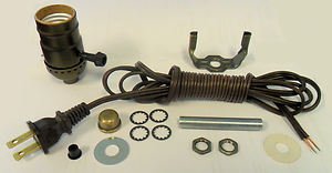 antique brass-plated lamp kits: off/on sockets, 12' brown cord       TD-401XX