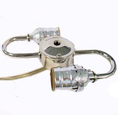 Pre-wired 2-lite s-arm nickel-plated keyless standard sockets
