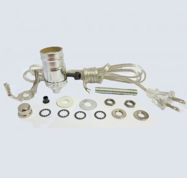 silver lamp kit: 3-way turn knob, 12" harp, 8' silver cord, neck