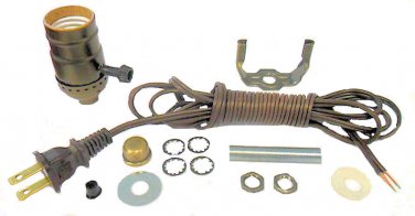 ANTIQUE BRASS-PLATED LAMP KITS: 3-WAY SOCKETS, 12' BROWN CORD         TD-401XX
