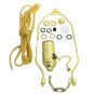 BRASS-PLATED LAMP PART KIT: 8' GOLD CORD, PULL-CHAIN SOCKET, 9" HARP