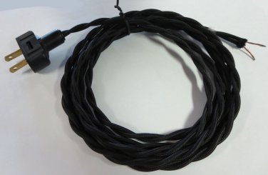 8' TWISTED BLACK RAYON CORD WITH PLUG