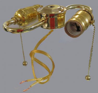 Pre-wired 2-lite PULL-CHAIN s-arm BRASS-PLATED s-arm w/ standard-based sockets