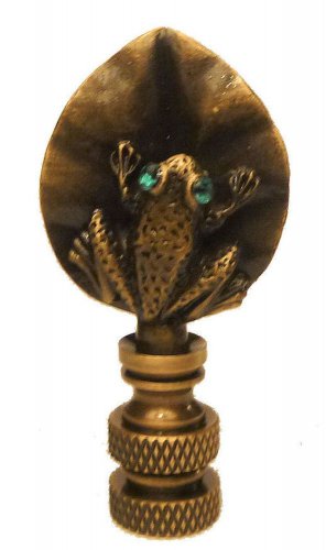 antique brass frog on leaf lamp shade finial