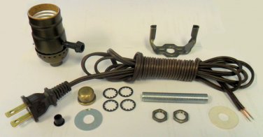 ANTIQUE BRASS-PLATED LAMP KITS: OFF/ON SOCKETS, 15' BROWN CORD       TD-401XX