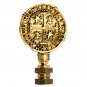 FAUX DOUBLOON COIN POLISHED BRASS ANTIQUED LAMP SHADE FINIAL