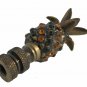 ANTIQUE BRASS PINEAPPLE LAMP SHADE FINIAL W/ AMBER & DARK GREEN GLASS