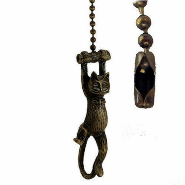 DANGLING ANTIQUE BRASS CAT FAN PULL CHAIN