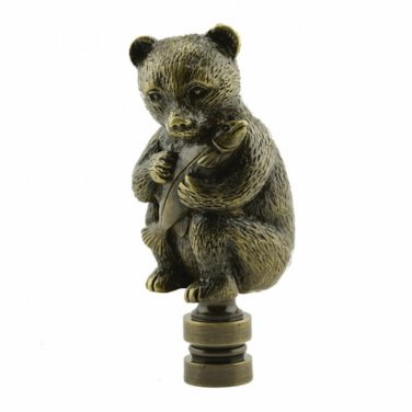 BABY BEAR & FISH LAMP SHADE FINIAL ANTIQUE BRASS
