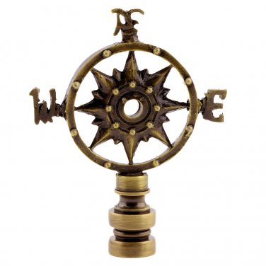 ANTIQUE BRASS COMPASS LAMP SHADE FINIAL