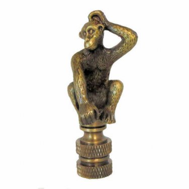 SITTING MONKEY ANTIQUE BRASS LAMP SHADE FINIAL