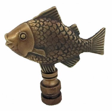 LARGE FISH LAMP SHADE FINIAL ANTIQUE BRASS- finial thread