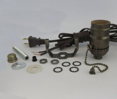 ANTIQUE BRASS-PLATED LAMP KITS: PULL-CH SOCKETS, 12' BROWN CORD  TD-401PC