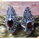 Antique Silver Sumpel Earrings, Dragon Snake Motifs with Stone Garnet original from Bali Indonesia