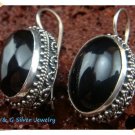 Antique Silver Bali Silver Black Stone Onyx Earrings from Bali Indonesia