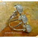 New Product Antique Silver Ring with 3 Rainbow Moonstone Stones from Bali Indonesia