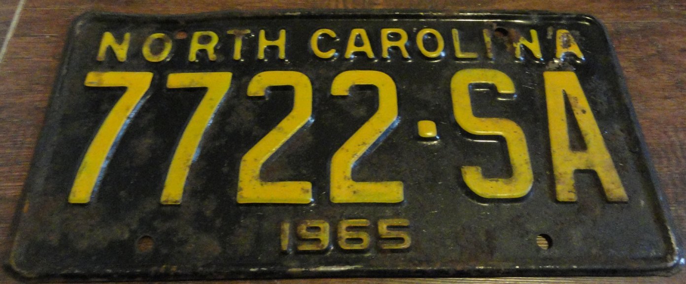 1965 North Carolina passenger truck license plate 7722 SA
