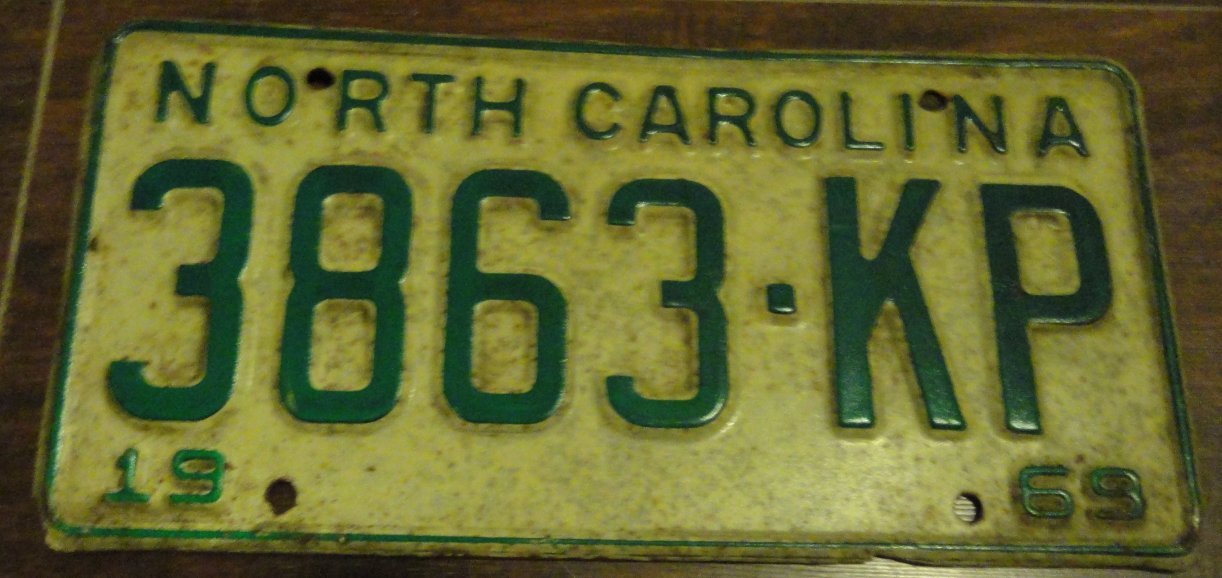 1969 3863 KP North Carolina license plate