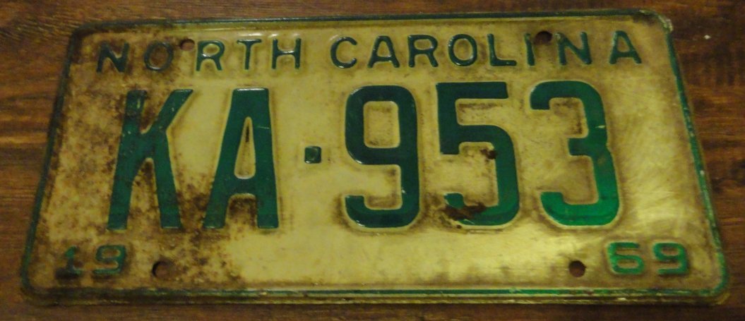 1969 North Carolina license plate KA 953