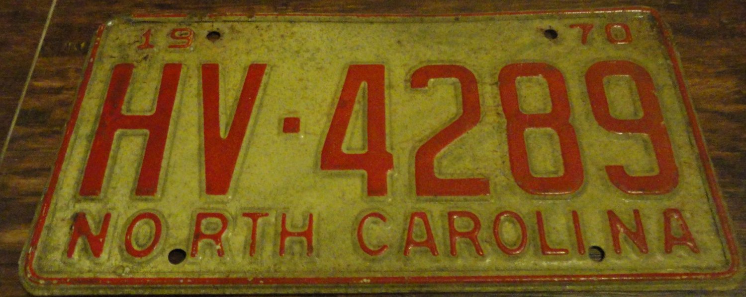 1970 HV 4289 North Carolina license plate