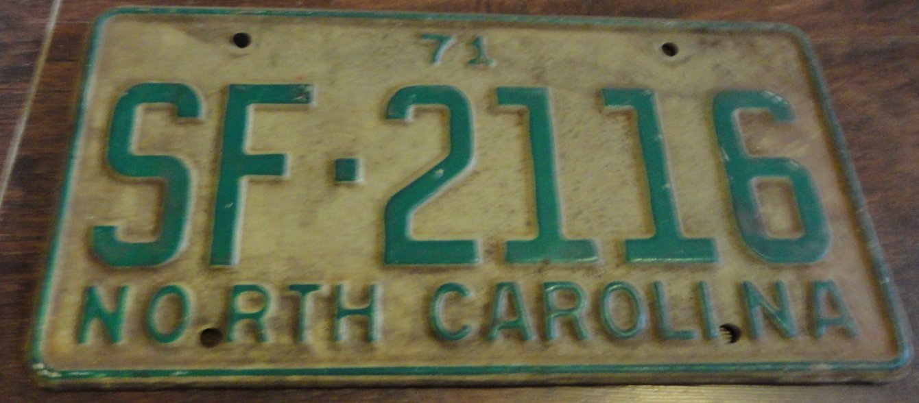 1971 North Carolina license plate SF 2116