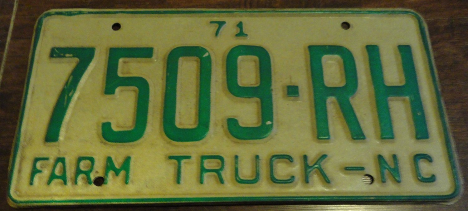 NOS 1971 7509 RH North Carolina farm truck license plate new old stock