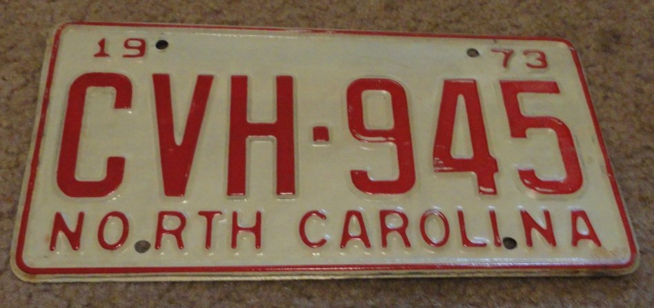 1973 North Carolina license plate CVH 945