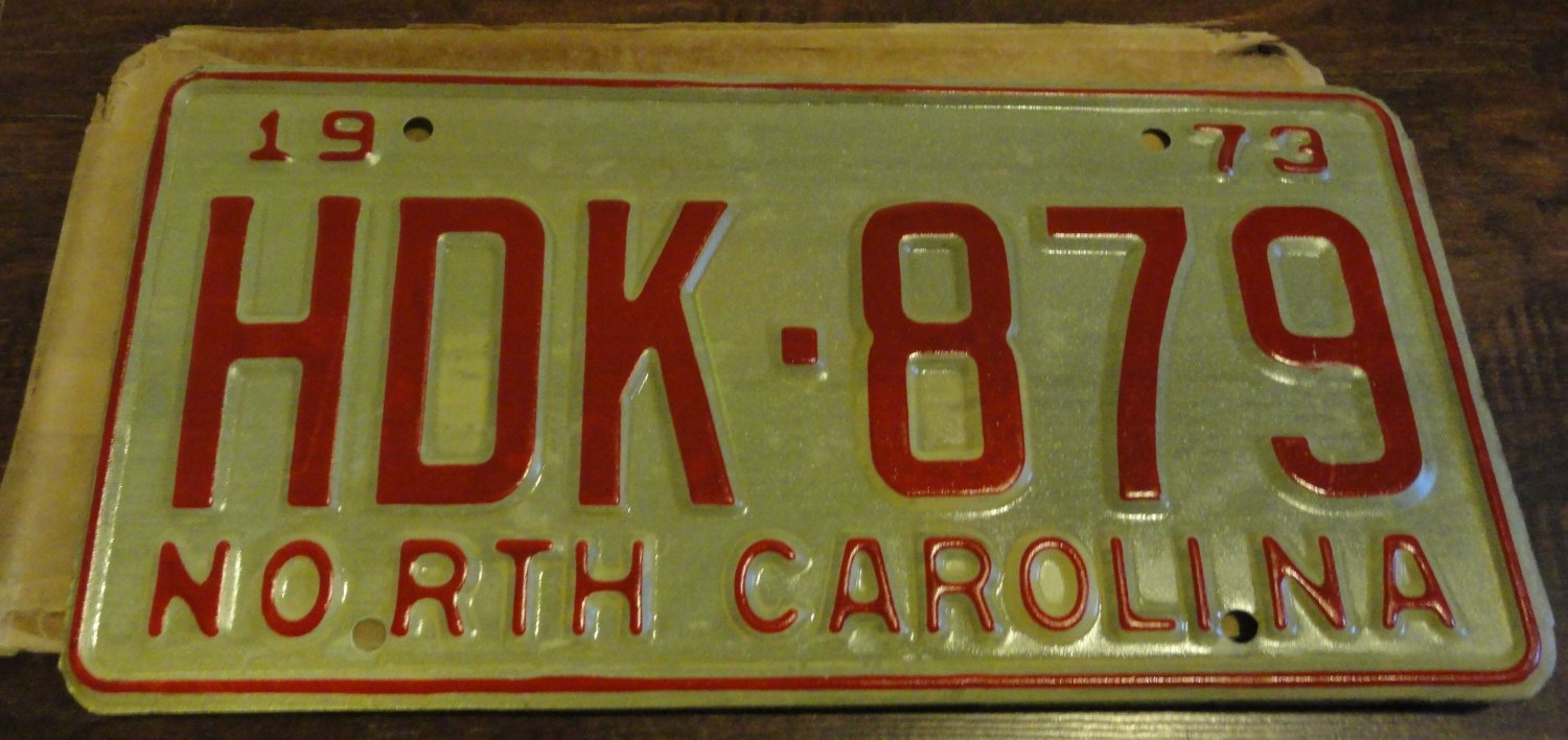 NOS 1973 North Carolina license plate HDK 879 new old stock
