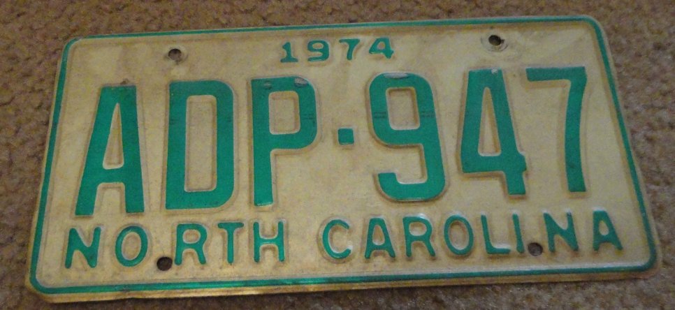1974 ADP 947 North Carolina license plate