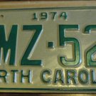 NOS 1974 BMZ 529 North Carolina license plate new old stock