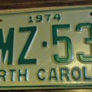 NOS 1974 North Carolina license plate BMZ 536 new old stock NOS 1974 North Carolina license plate BMZ 536 new old stock
